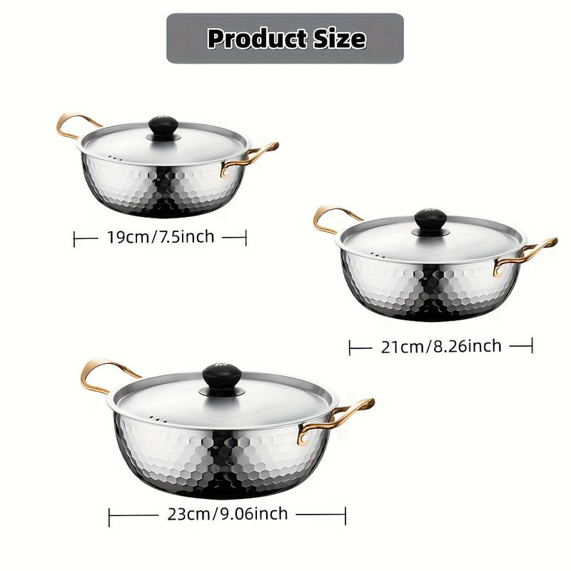 3pcs Set Of Single Korean Stainless Steel Ramen Pots With Lids Silvery Small Medium Large Three Piece Set For Making Noodles Soups And Various Dishes Multifunctional Kitchen Set Pot Ideal For Home Cooking Food Safe Food Preparation Essentials Modern Kitchenware - Image 4