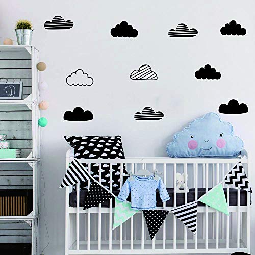 JURUOXIN 24 Pcs/Set Clouds Decal Vinyl Wall Sticker for Kids Room Nursery Decoration Boy Girl Child Bedroom Living Room Art Decor Home House Design Mural YMX57 (Black) - Image 4