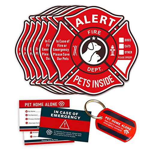 WINGKIND Pet Alert Stickers Static Cling Window Decals Emergency Pets Rescue Sign (6 Pack) with Bonus: Pet Home Alone Wallet Card & Key Tag - NO Adhesive, Removable, UV Resistant - Image 1