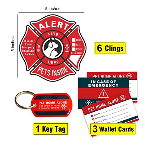 WINGKIND Pet Alert Stickers Static Cling Window Decals Emergency Pets Rescue Sign (6 Pack) with Bonus: Pet Home Alone Wallet Card & Key Tag - NO Adhesive, Removable, UV Resistant - Image 2
