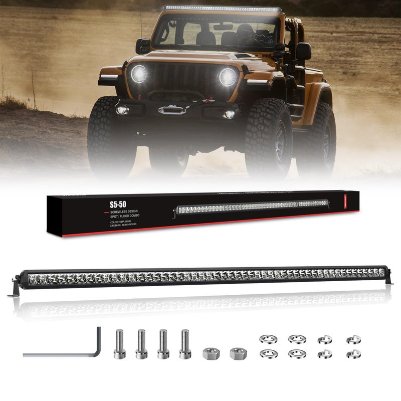 LED Light Bar 52 inch 4WDKING Screwless Design 250W Off Road LED Spot Flood Combo Work Light High Bright Truck Driving Fog Lamp IP69K Waterproof