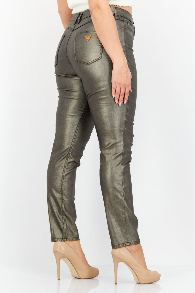 GUESS Women Skinny Fit Plain Jeans, Olive - Image 3