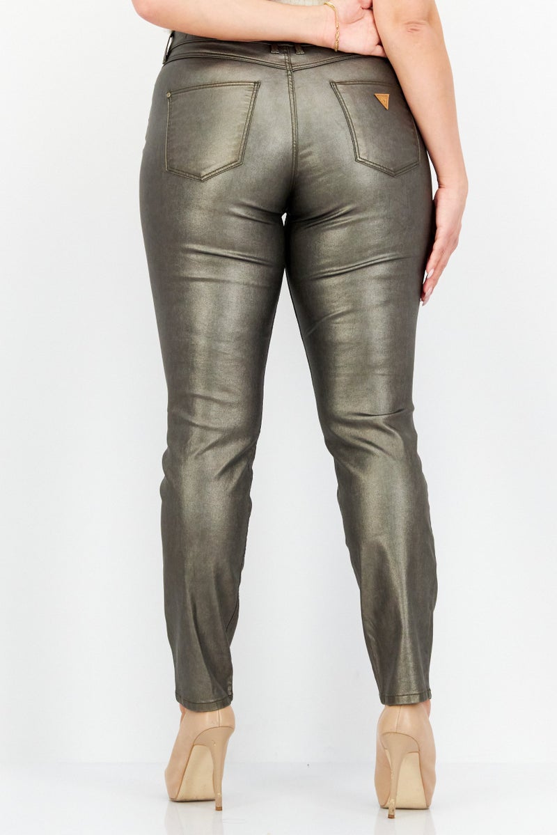 GUESS Women Skinny Fit Plain Jeans, Olive - Image 4