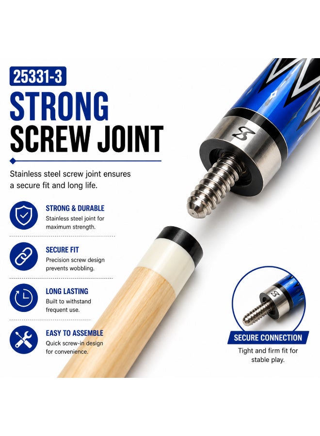 25331-3 Professional Billiard Cue Stick 57 Inch / 145CM Wooden Pool Cue With Premium Tip & Screw Joint Blue Black Design - Image 4