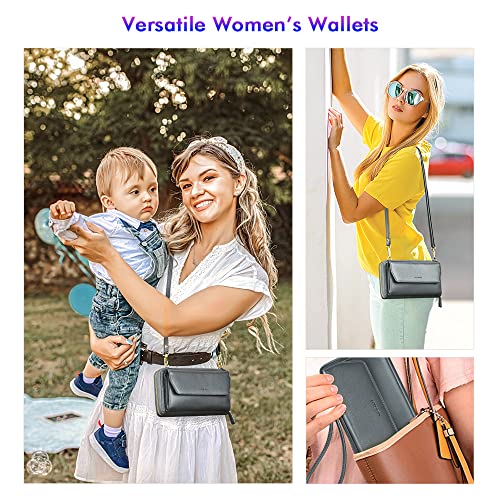 nuoku Womens RFID Wallet Purse Wristlet Crossbody Clutch with Zip Around 2 Strap (Iron Gray) - Image 2