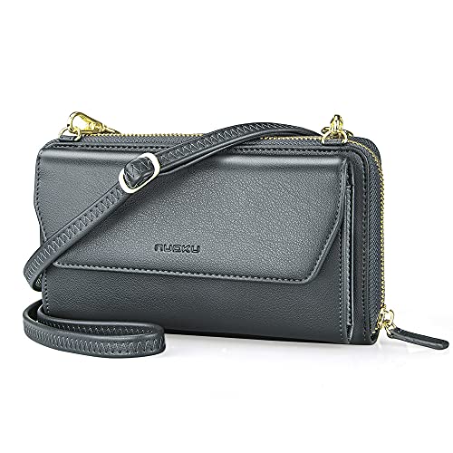 nuoku Womens RFID Wallet Purse Wristlet Crossbody Clutch with Zip Around 2 Strap (Iron Gray) - Image 1