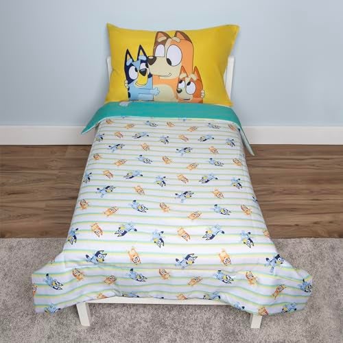 Bluey 4 Piece Toddler Bedding Set – Includes Comforter, Sheet Set – Fitted Top Sheet Reversible Pillowcase for Boys or Girls Bed, Blue - Image 2