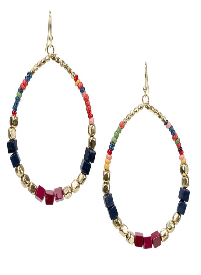 SPUNKYsoul Presents "Lúcia" Bohemian Multi-Colored Cube Beaded Hoop Earrings for Women (Navy/Red/Box) - Image 1