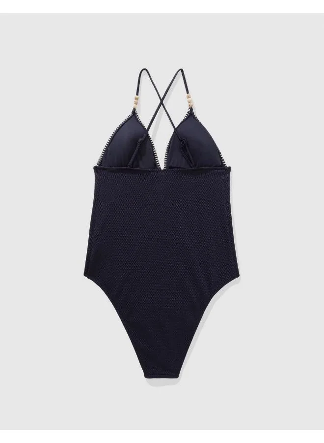 American Eagle Pique Cheeky One Piece Swimsuit
