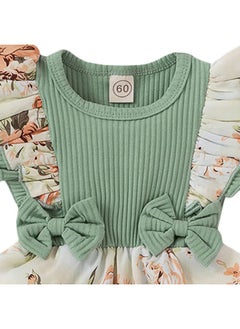 Hopscotch Hopscotch Baby Girls Cotton and Polyester Floral Print Ruffled Bodysuit With Headband in Green Color For Ages (6-9 Months)  - Image 3