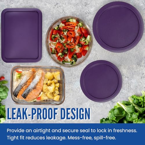 MRX Solutions Replacement Lids for Pyrex Glass Food Storage Containers Rectangular (1) 1-Cup (2) 2-Cup (2) 4-Cup (1) 7-Cup (2) 3-Cup (1) 6-Cup Round Rectangle (Purple) - Image 3