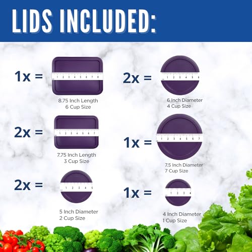 MRX Solutions Replacement Lids for Pyrex Glass Food Storage Containers Rectangular (1) 1-Cup (2) 2-Cup (2) 4-Cup (1) 7-Cup (2) 3-Cup (1) 6-Cup Round Rectangle (Purple) - Image 2