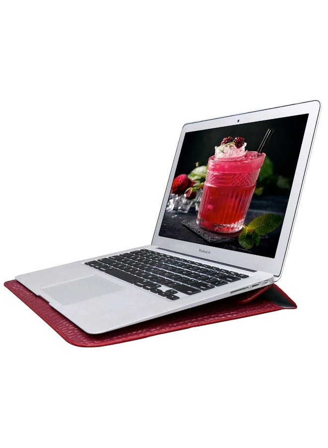 Crocodile Grain PU Leather Flap Style Case Bag Laptop Sleeve for MacBook Air 13.6 inch M3 A3113 M2 A2681 Air 13" 2018-2021 M1 A2337 A2179 A1932 Notebook Bag for Mac Pro 13 2016-2020 (Red) - Image 3