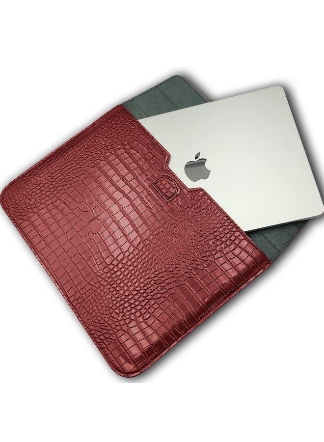 Crocodile Grain PU Leather Flap Style Case Bag Laptop Sleeve for MacBook Air 13.6 inch M3 A3113 M2 A2681 Air 13" 2018-2021 M1 A2337 A2179 A1932 Notebook Bag for Mac Pro 13 2016-2020 (Red) - Image 4