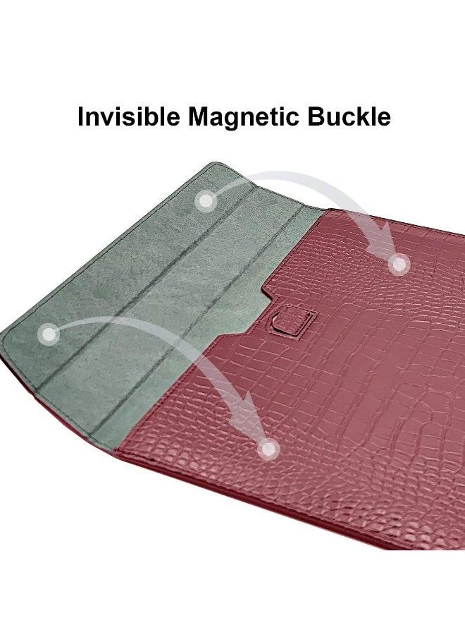 Crocodile Grain PU Leather Flap Style Case Bag Laptop Sleeve for MacBook Air 13.6 inch M3 A3113 M2 A2681 Air 13" 2018-2021 M1 A2337 A2179 A1932 Notebook Bag for Mac Pro 13 2016-2020 (Red) - Image 2