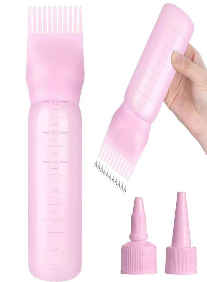 FXSPLCZ Root Comb Applicator Bottle Oil Applicator for Hair Dye Hair Oiling Bottle with 2 Type Caps and Graduated Scale, 6 Ounce (Pink) - Image 1