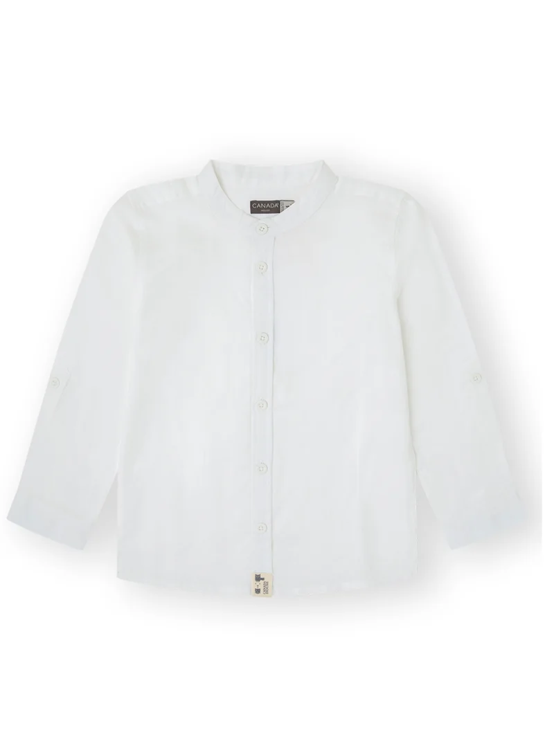 CANADA HOUSE French Toast Expandable Collar White Cotton Button Down Dress Shirt with Long Sleeves and Round Neckline for Boys
