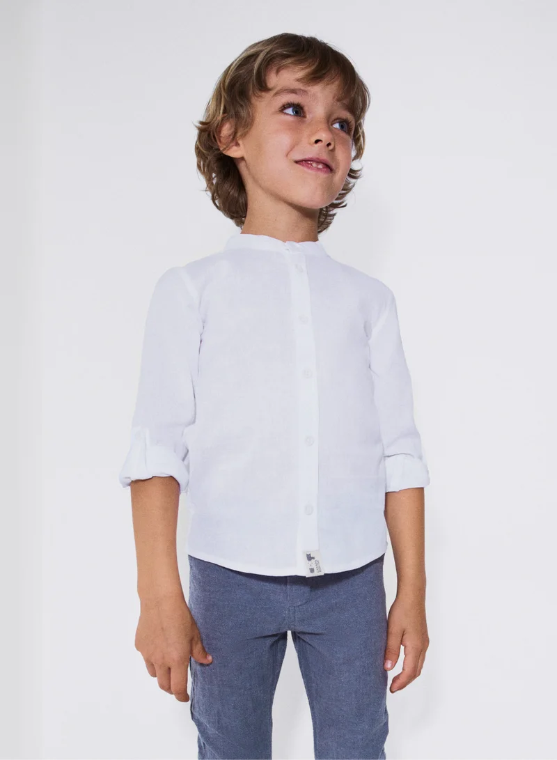 CANADA HOUSE French Toast Expandable Collar White Cotton Button Down Dress Shirt with Long Sleeves and Round Neckline for Boys