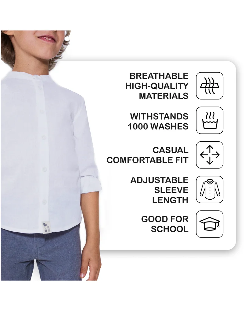 CANADA HOUSE French Toast Expandable Collar White Cotton Button Down Dress Shirt with Long Sleeves and Round Neckline for Boys