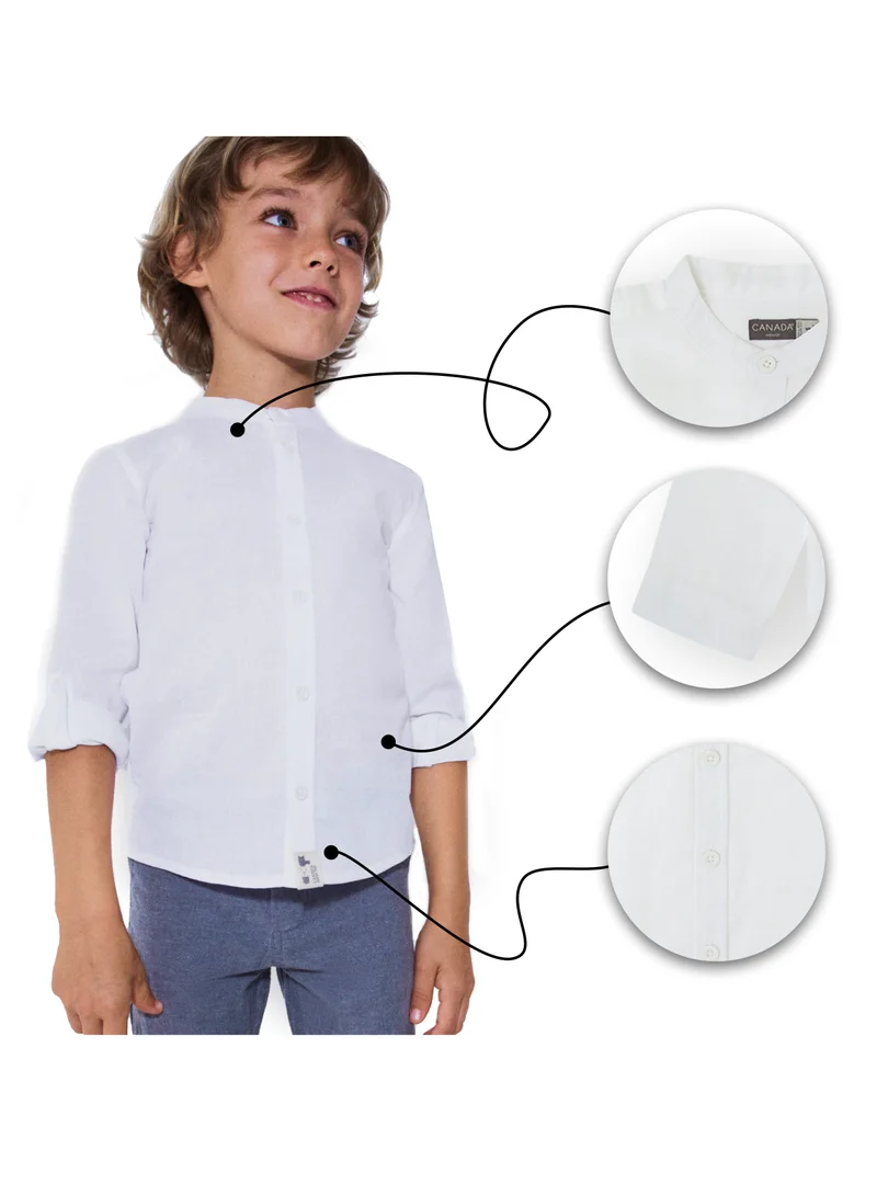 CANADA HOUSE French Toast Expandable Collar White Cotton Button Down Dress Shirt with Long Sleeves and Round Neckline for Boys
