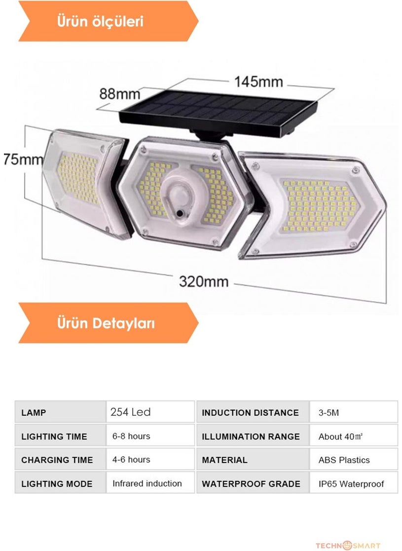 Technosmart 254 LED Solar Projector with Motion Sensor Solar Powered LED Garden Lamp Rechargeable  - Image 3