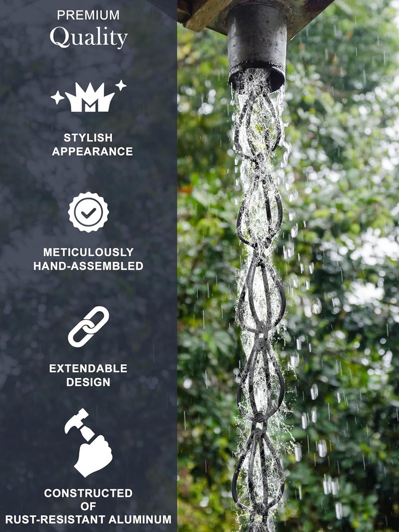 Monarch Rain Chains Aluminum Teardrop Rain Chain, 8.5 ft Black Powder Coated Aluminum Decorative Rain Catcher Chain for Gutters, Black Aluminum Rain Gutter Replacement Downspout - Image 4