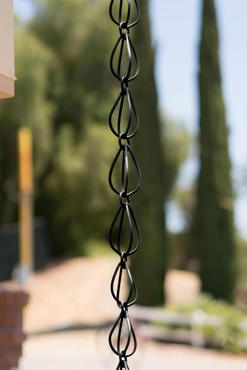 Monarch Rain Chains Aluminum Teardrop Rain Chain, 8.5 ft Black Powder Coated Aluminum Decorative Rain Catcher Chain for Gutters, Black Aluminum Rain Gutter Replacement Downspout - Image 5