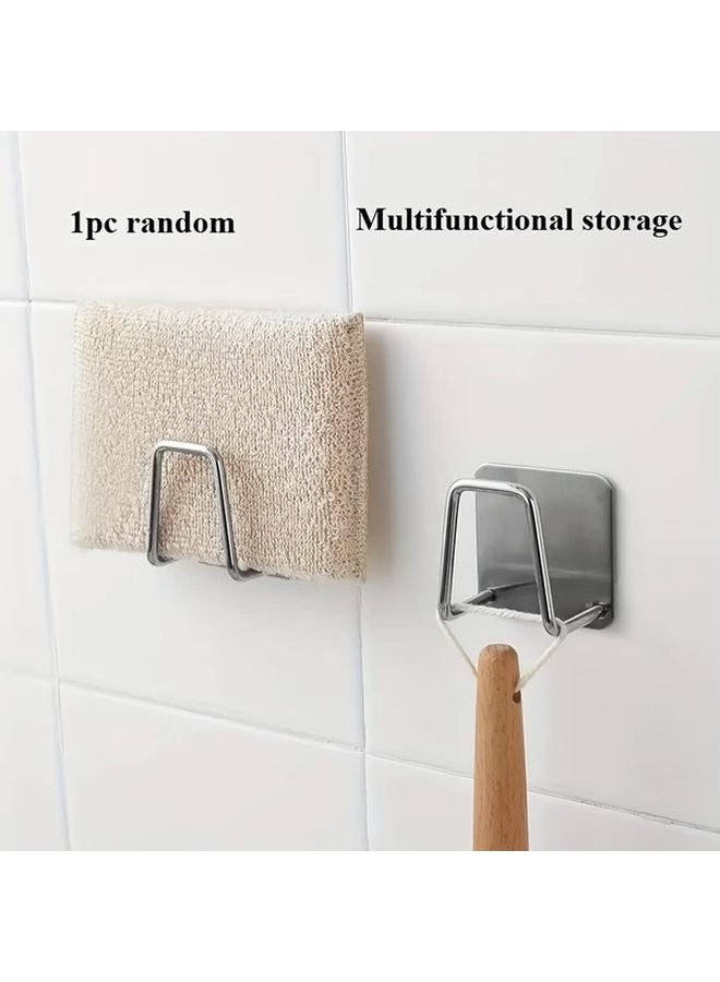 Random Color Stainless Steel Sponge and Washbasin Holder Rust Proof Self Adhesive Wall Hook - Image 2