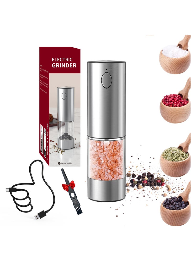 Bukela Electric Salt & Pepper Grinder Rechargeable - Steel Body with Ceramic Grinding Head, Visible LED Window, 95ml Capacity, Adjustable Coarseness (Included Cleaning Brush) - Image 1