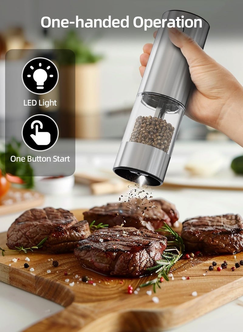 Bukela Electric Salt & Pepper Grinder Rechargeable - Steel Body with Ceramic Grinding Head, Visible LED Window, 95ml Capacity, Adjustable Coarseness (Included Cleaning Brush) - Image 2