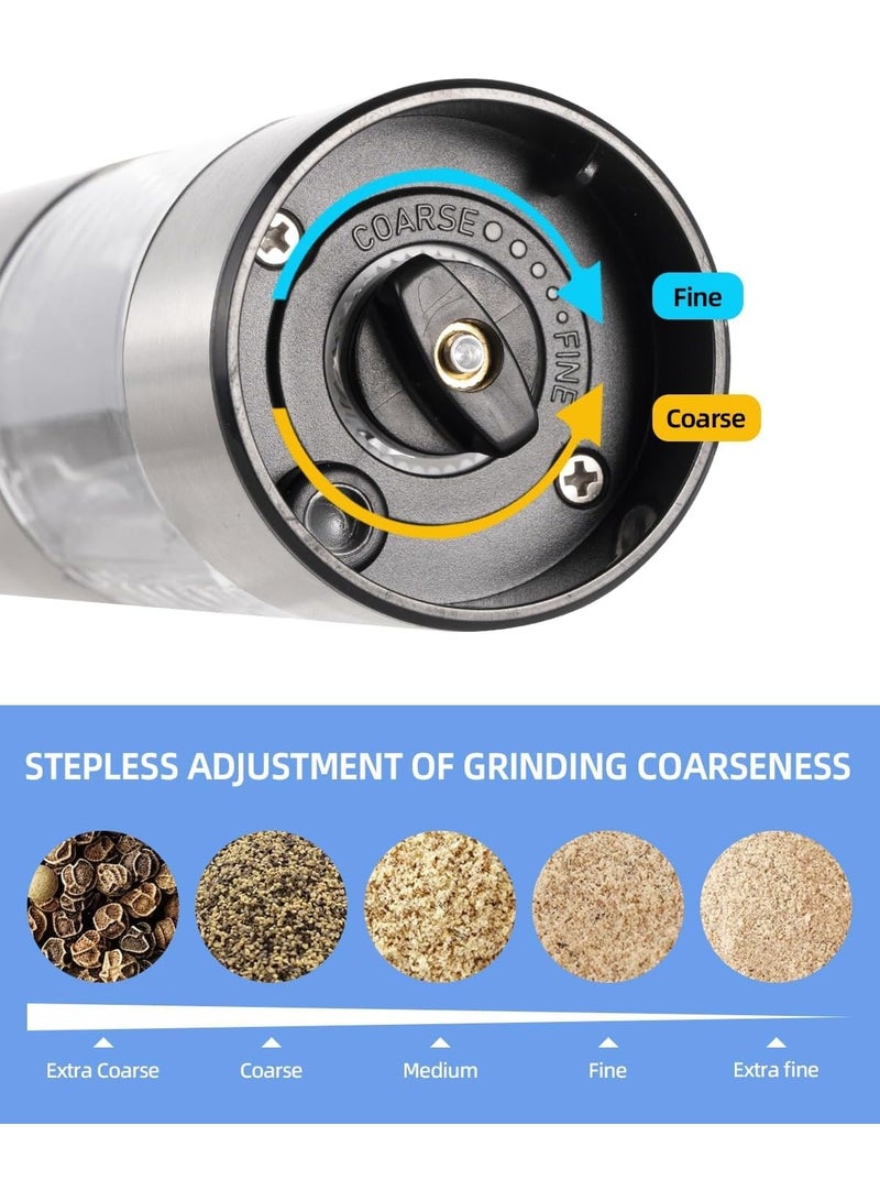 Bukela Electric Salt & Pepper Grinder Rechargeable - Steel Body with Ceramic Grinding Head, Visible LED Window, 95ml Capacity, Adjustable Coarseness (Included Cleaning Brush) - Image 3