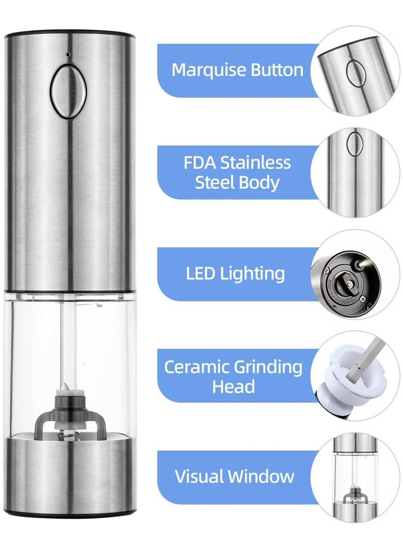 Bukela Electric Salt & Pepper Grinder Rechargeable - Steel Body with Ceramic Grinding Head, Visible LED Window, 95ml Capacity, Adjustable Coarseness (Included Cleaning Brush) - Image 5