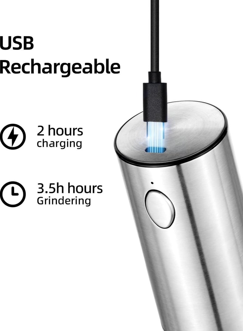 Bukela Electric Salt & Pepper Grinder Rechargeable - Steel Body with Ceramic Grinding Head, Visible LED Window, 95ml Capacity, Adjustable Coarseness (Included Cleaning Brush) - Image 4