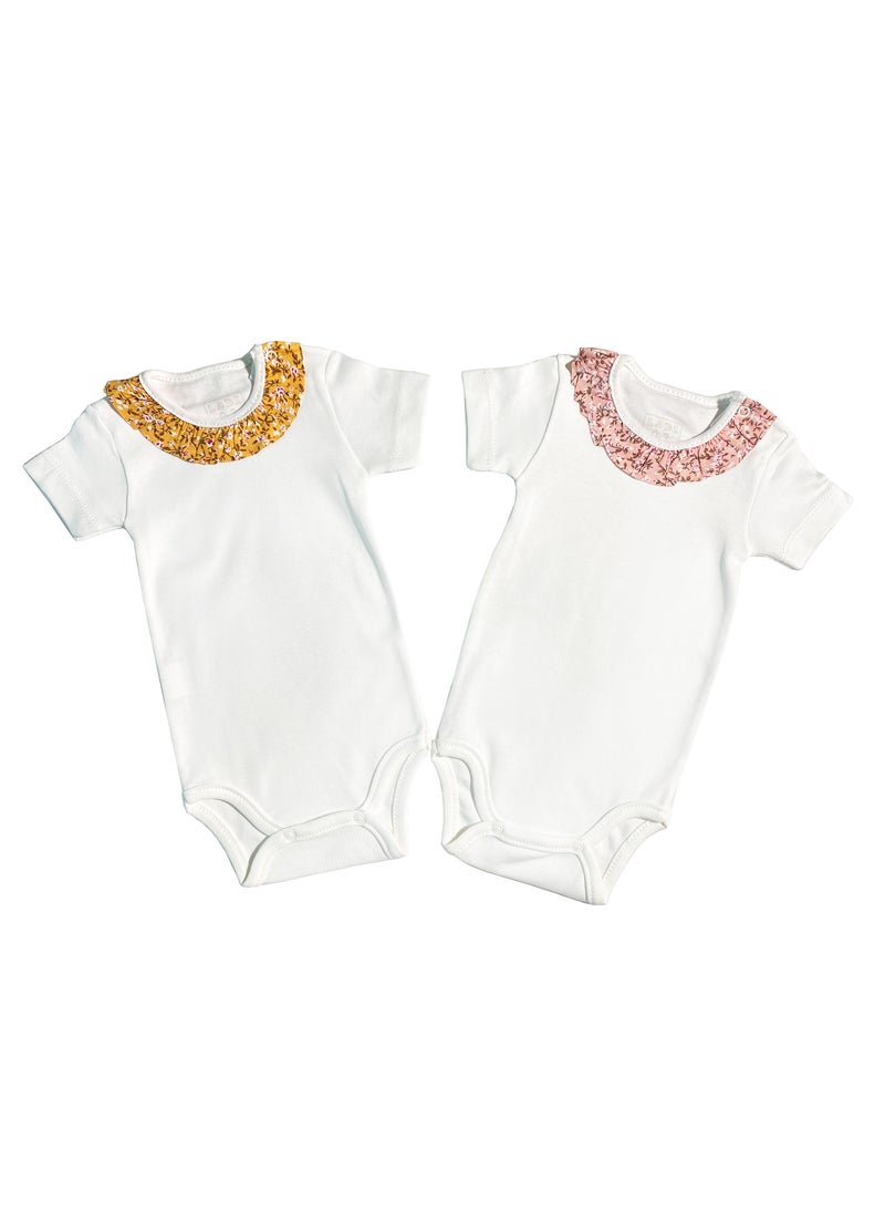 LADI Baby Girl Short Sleeves Bodysuit Ruffle Neck Model Onesie Set (Pack of 2)multi-colors  - Image 1