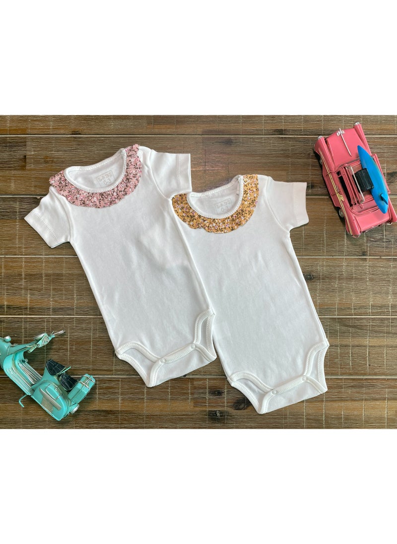 LADI Baby Girl Short Sleeves Bodysuit Ruffle Neck Model Onesie Set (Pack of 2)multi-colors  - Image 2