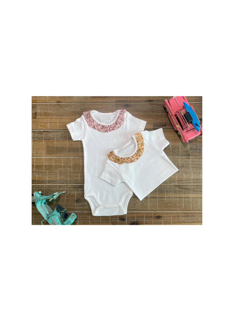 LADI Baby Girl Short Sleeves Bodysuit Ruffle Neck Model Onesie Set (Pack of 2)multi-colors  - Image 3