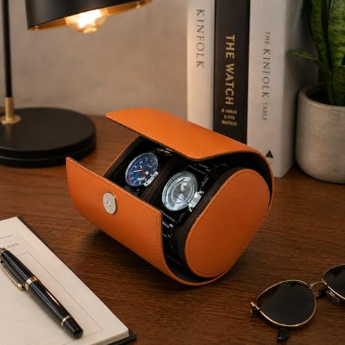 essart Luxury Watch Roll Case – Travel Watch Organizer-Watch Travel Case for 2 Watches | PU Leather Portable Gift Box for Watch Collectors Orange Color - Image 5