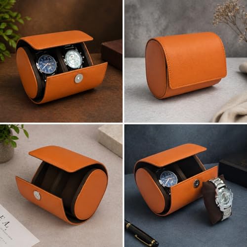 essart Luxury Watch Roll Case – Travel Watch Organizer-Watch Travel Case for 2 Watches | PU Leather Portable Gift Box for Watch Collectors Orange Color - Image 3