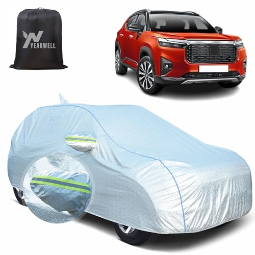 YEARWELL Car Body Cover for Honda Elevate, 100% Waterproof, Heat-Resistant with Mirror & Antenna Pockets, Soft Cotton Lining, Triple Stitched, Piping & Reflector (Reflective Silver) - Image 1
