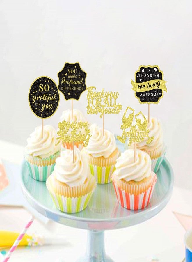 Ercadio 24Pcs We Appreciate You Cupcake Toppers Glitter Black Gold Thank You Being Awesome Retirement Cupcake Decorations Graduation Parents Appreciation Theme Teacher's Mother Father Day Supplies - Image 3
