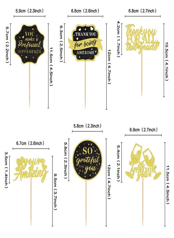 Ercadio 24Pcs We Appreciate You Cupcake Toppers Glitter Black Gold Thank You Being Awesome Retirement Cupcake Decorations Graduation Parents Appreciation Theme Teacher's Mother Father Day Supplies - Image 2