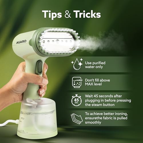 AGARO Regency Handheld Garment Steamer, Wrinkle Remover, Iron, Fast Heat, 1200W, 250 ml Water Tank, Detachable Fabric Brush - Image 4
