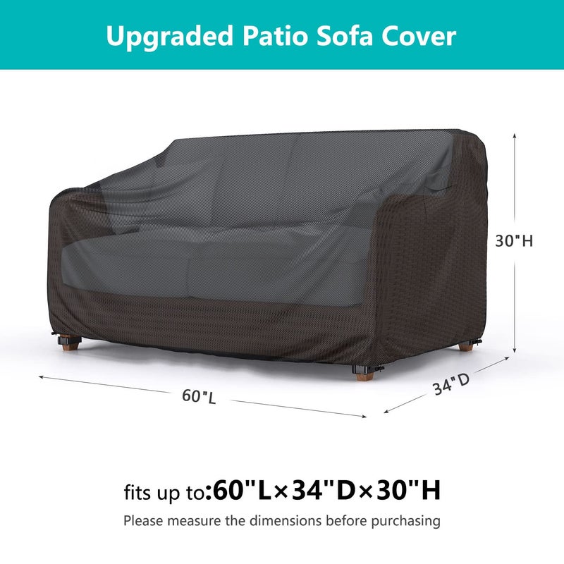 BROSYDA Patio Sofa Cover Waterproof - Heavy Duty 2-Seater Outdoor Couch Cover Patio Furniture Covers with Air Vent and Handles, 60" LÃ—34" DÃ—30" H, Black - Image 2
