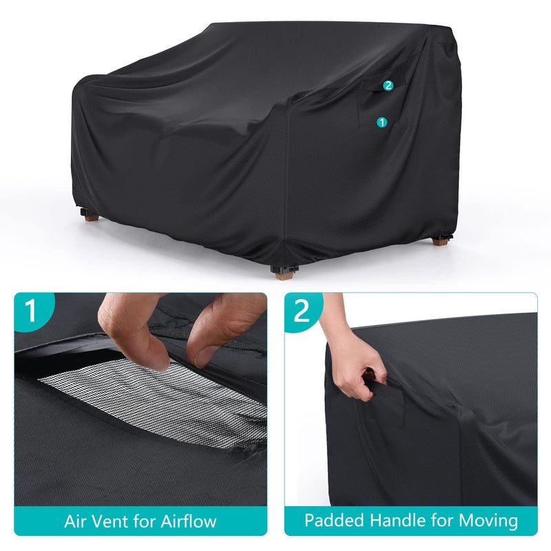 BROSYDA Patio Sofa Cover Waterproof - Heavy Duty 2-Seater Outdoor Couch Cover Patio Furniture Covers with Air Vent and Handles, 60" LÃ—34" DÃ—30" H, Black - Image 4