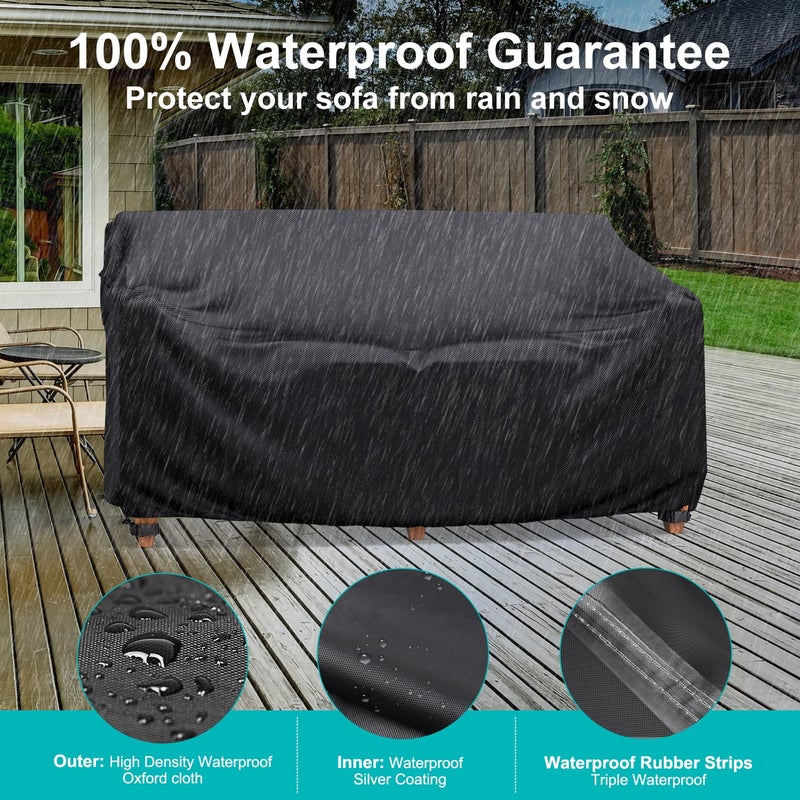 BROSYDA Patio Sofa Cover Waterproof - Heavy Duty 2-Seater Outdoor Couch Cover Patio Furniture Covers with Air Vent and Handles, 60" LÃ—34" DÃ—30" H, Black - Image 5