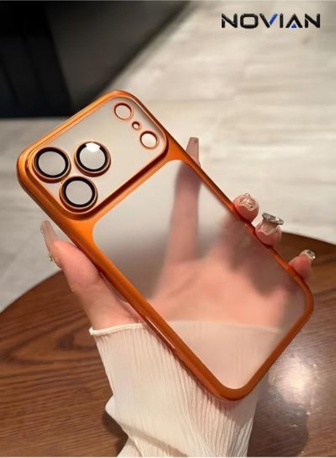 غطاء iPhone 17 Pro Max، من البلاستيك الكهربائي المُبرّد، مقاوم للسقوط وحماية كاملة لعدسة الكاميرا، رفيع جدًا، لون برتقالي كوني - Image 1