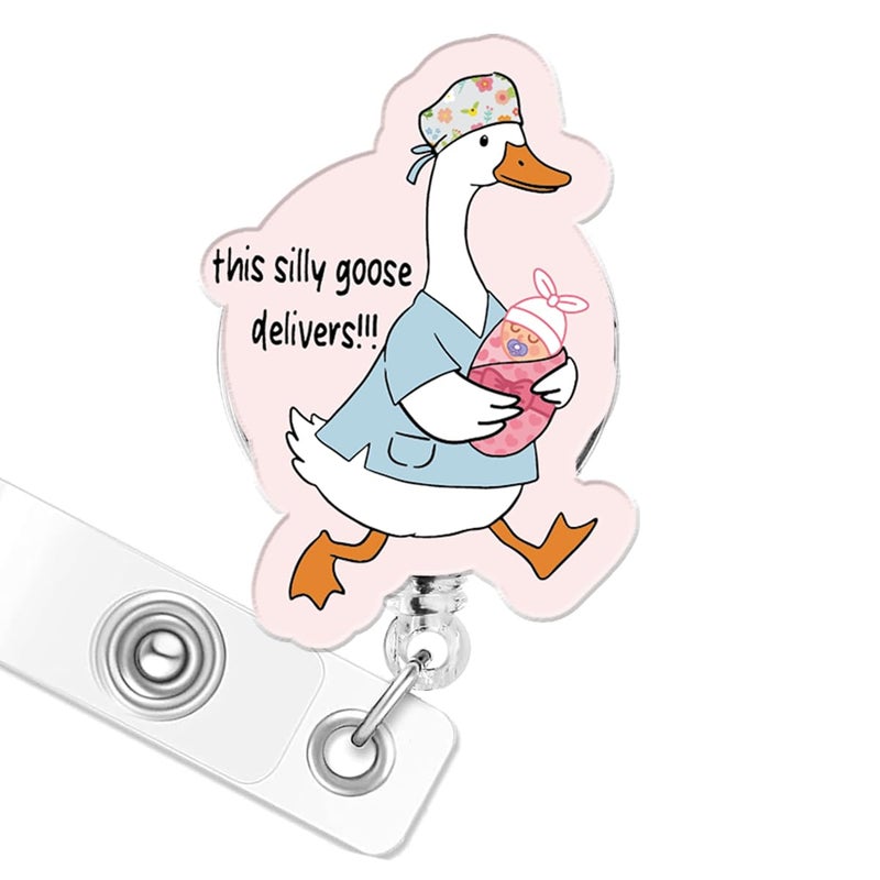 963RW Nurse Badge Reel, Funny Silly Goose Badge Holder Retractable for Students, NICU ER Labor & Delivery Nurses, Baby Delivery Medical Assistant Work, Nursing Name Tag Card - Image 1