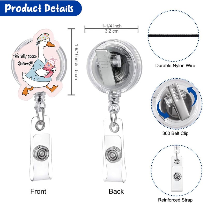 963RW Nurse Badge Reel, Funny Silly Goose Badge Holder Retractable for Students, NICU ER Labor & Delivery Nurses, Baby Delivery Medical Assistant Work, Nursing Name Tag Card - Image 2