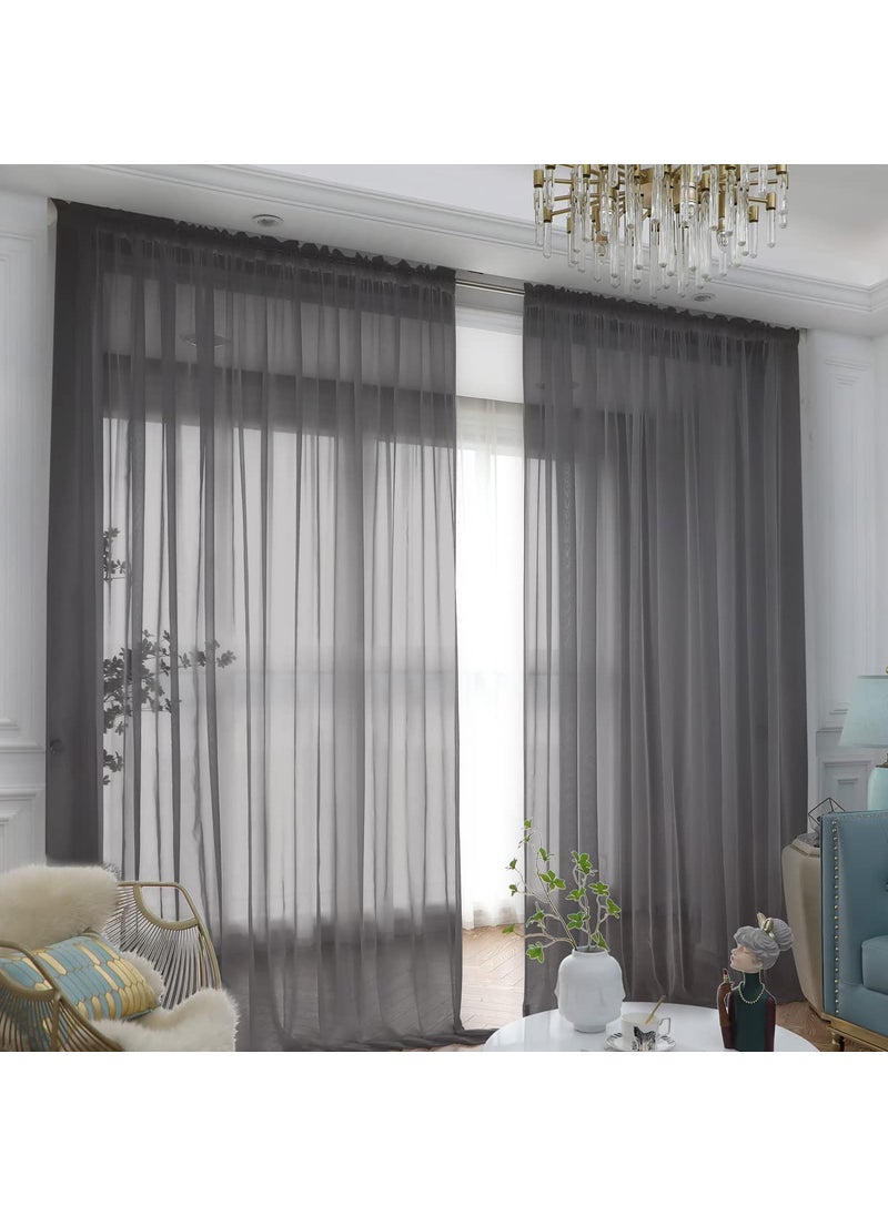 L&TEC Window Dark Gray Sheer Curtains 145 Inches Long 2 Panels Sheer Curtain Basic Rod Pocket Panel for Bedroom Children Living Room Yard Kitchen (Dark Gray  52"" W x 145"" L | 2 pcs)  - Image 1