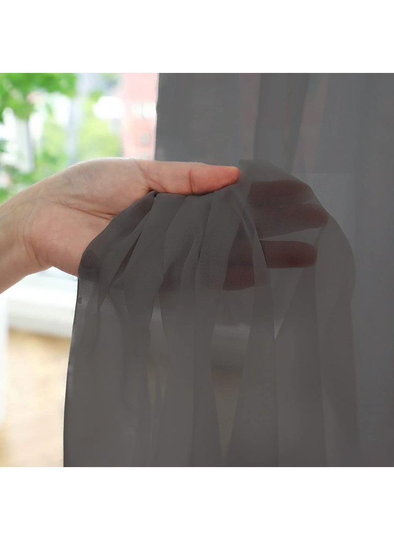 L&TEC Window Dark Gray Sheer Curtains 145 Inches Long 2 Panels Sheer Curtain Basic Rod Pocket Panel for Bedroom Children Living Room Yard Kitchen (Dark Gray  52"" W x 145"" L | 2 pcs)  - Image 3